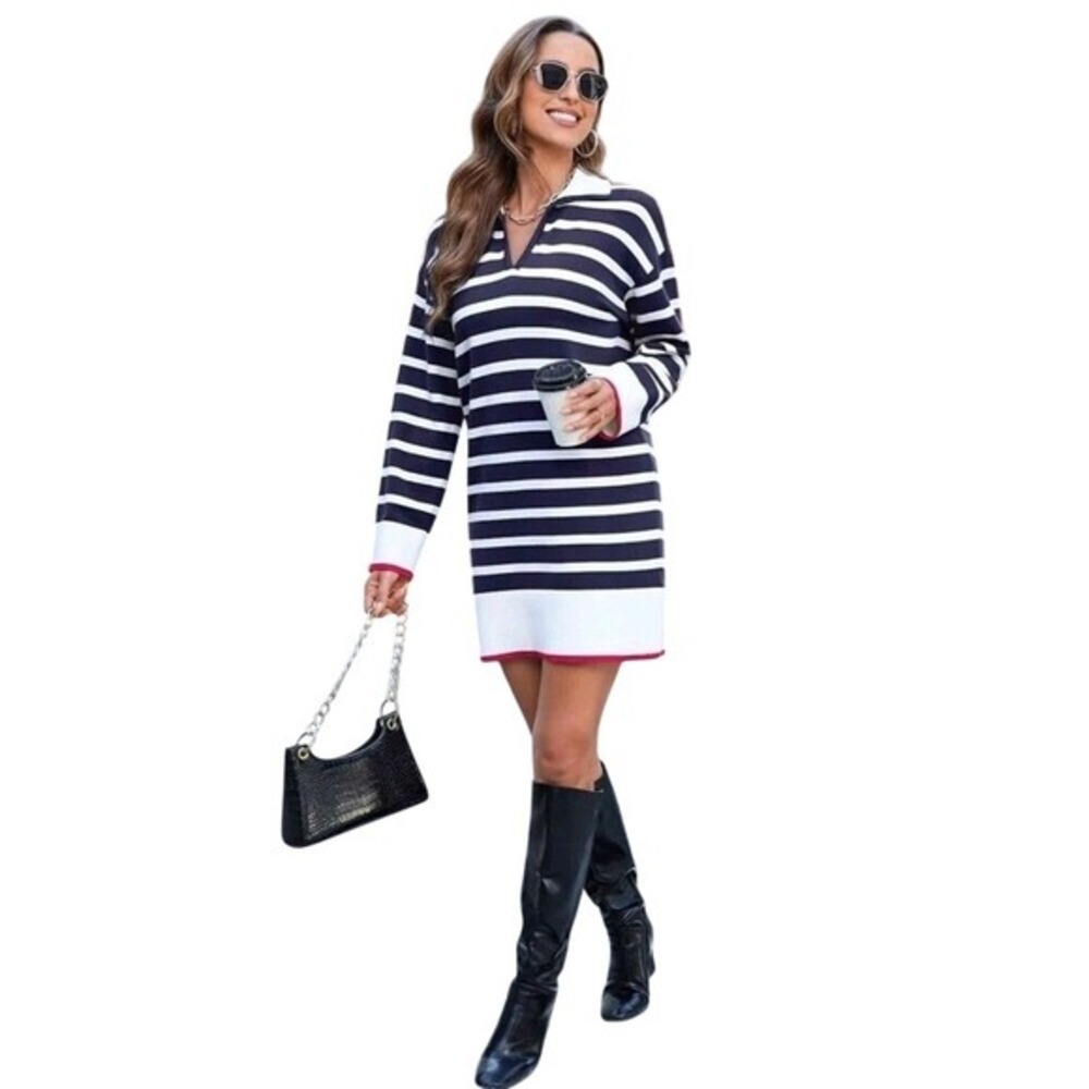 NWT Dokotoo Striped Polo Sweater Dress M Coastal Preppy Old Money‎ Aesthetic